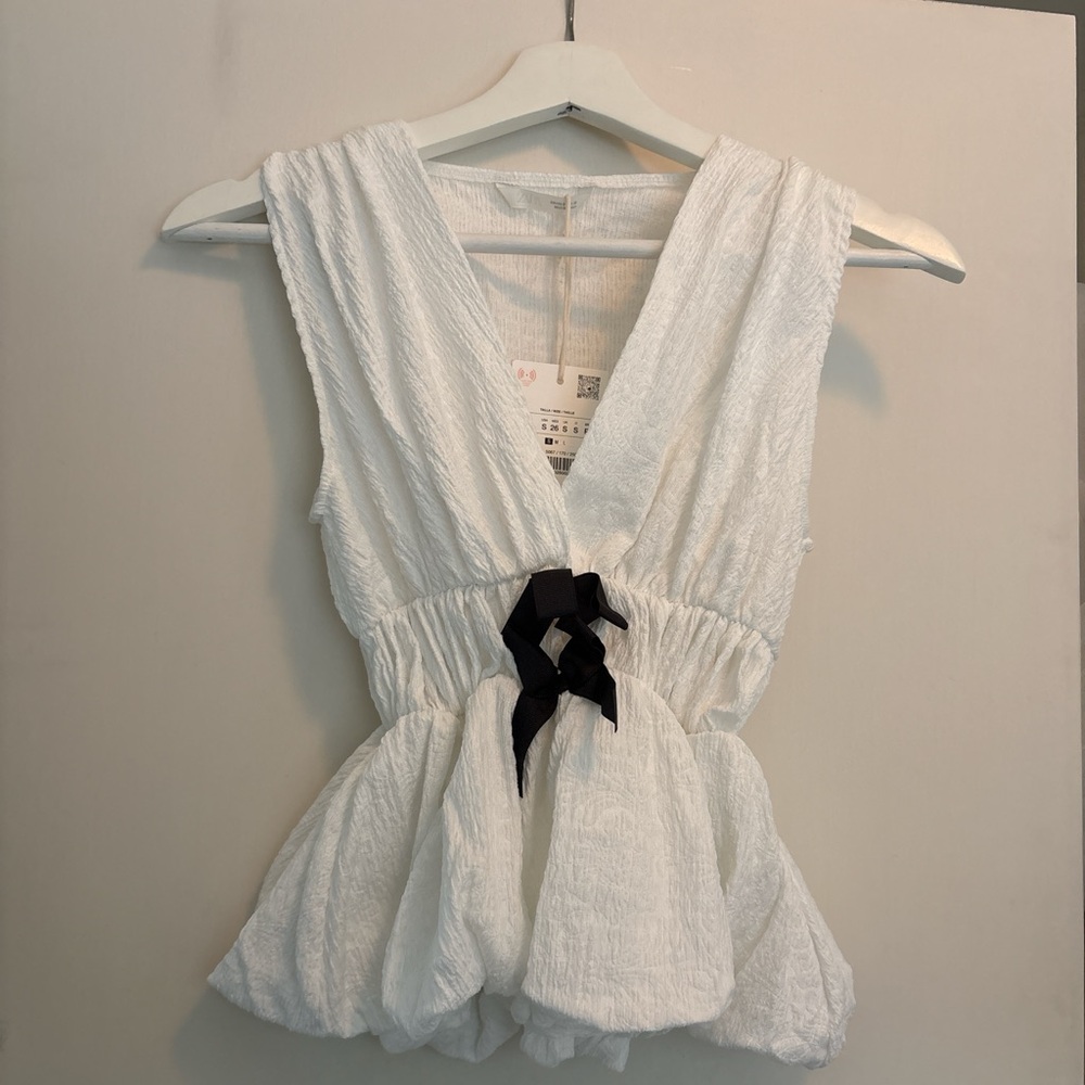 Zara White Tank Top with Black Bow